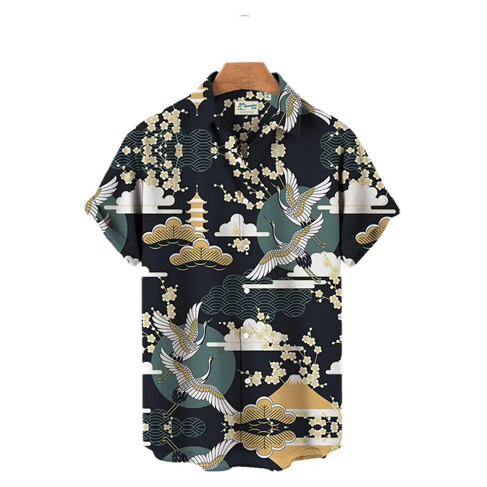 

Гавайская рубашка мужская с принтом, летняя сорочка из полиэстера с отложным воротником и короткими рукавами, повседневная одежда большого...
