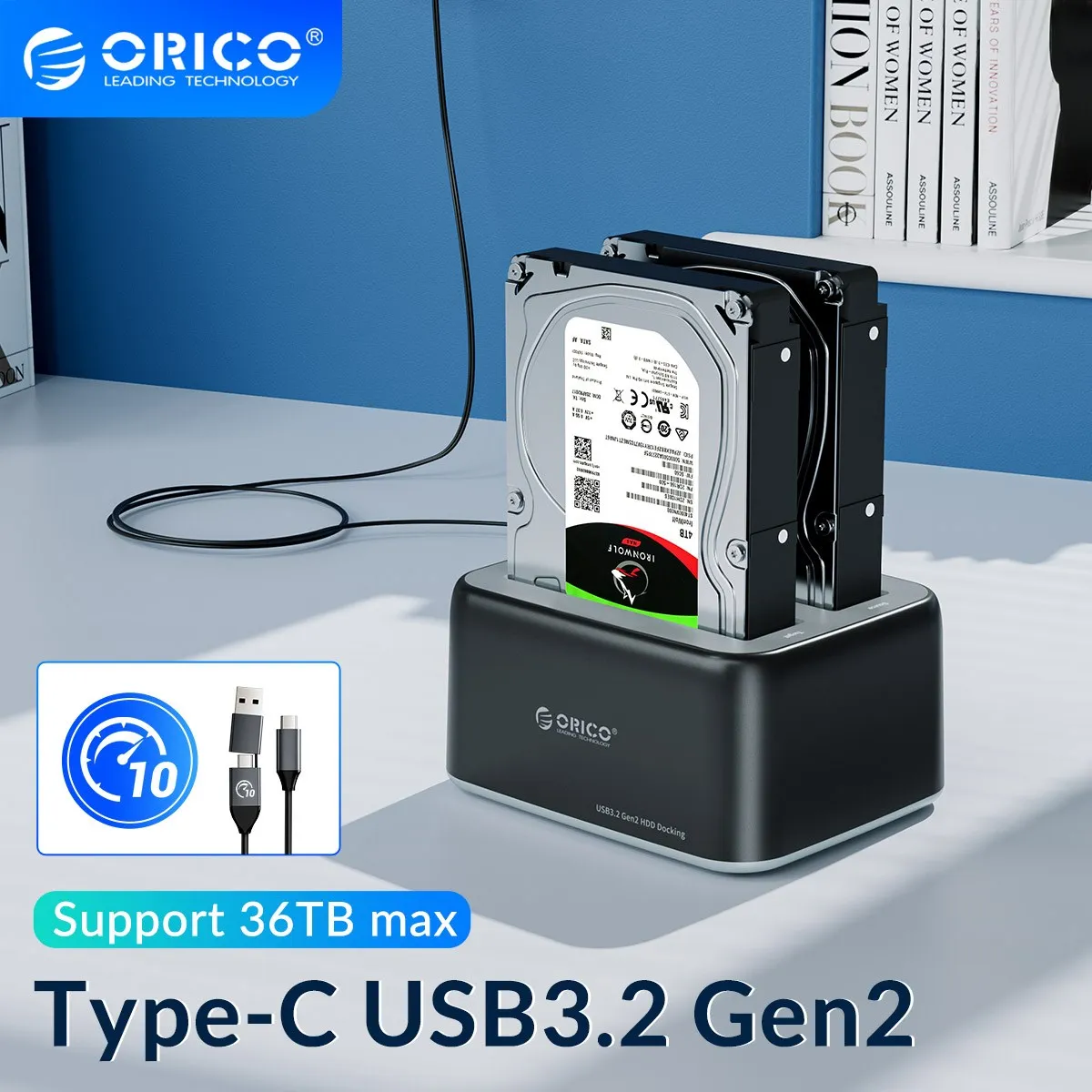 

ORICO SATA to Type-C Hard Disk Docking Station 3.5/2.5"10Gbps Super Speed HDD Case with 12V3A Adapter for PC Computer Hard Disk