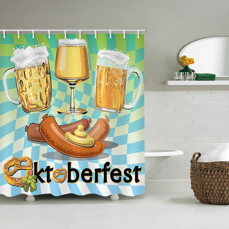 

Beer Festival Decoration Printed Shower Curtains Shower Room Curtain Durable Waterproof Home Bath Curtain Sets With Hooks