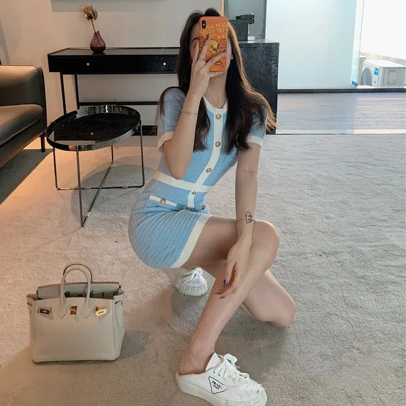 Элегантное Милое Вязаное Мини-платье В Корейском Стиле