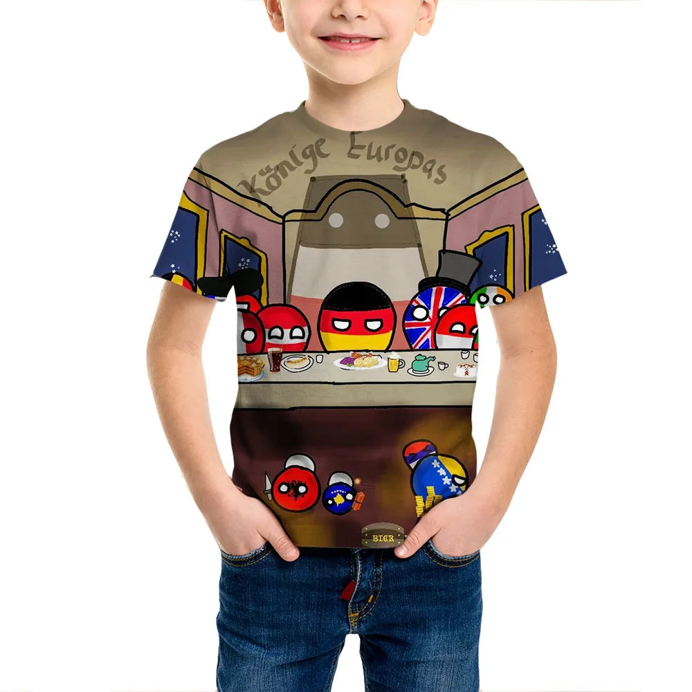 

Countryball Polandball Fun 3D Printing Summer Children's T-shirt Large Casual O-Neck Pullover Harajuku Fashion Children