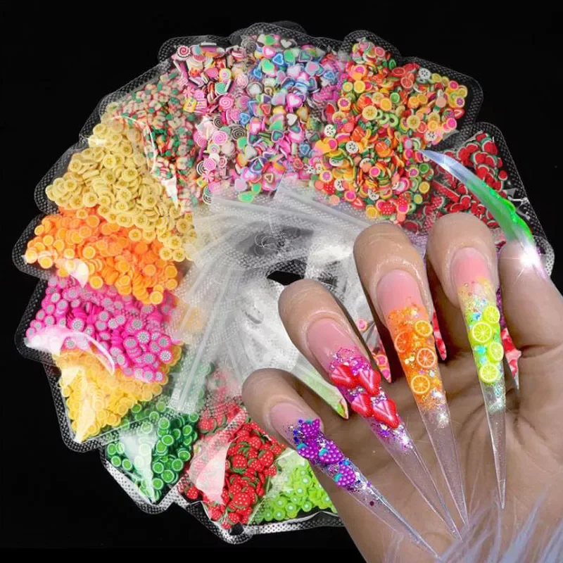 

Styles 3D Fruit Tiny Slices Sticker Polymer Clay DIY Design Slice Nail Art Decors Fruit Slice Sequins Colorful Nail Art Tips