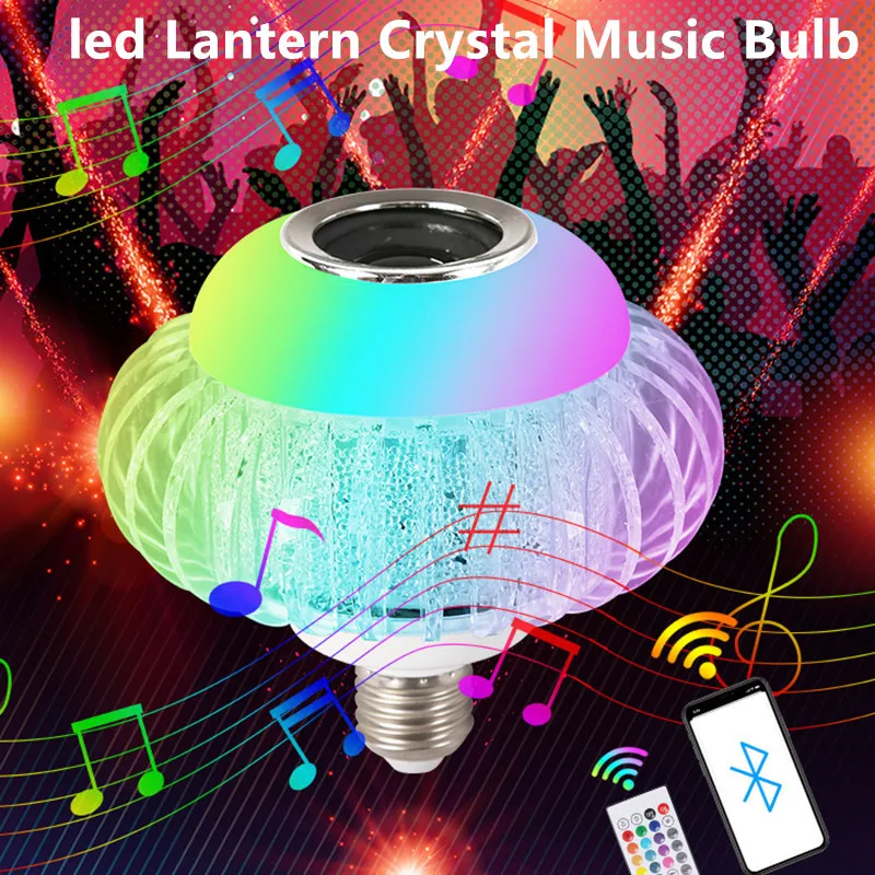 

Led Lantern Crystal Music Bulb Lamp Wireless Bluetooth RGB Light With Remote Control Multifunction Led Bulb New Design 15W E27