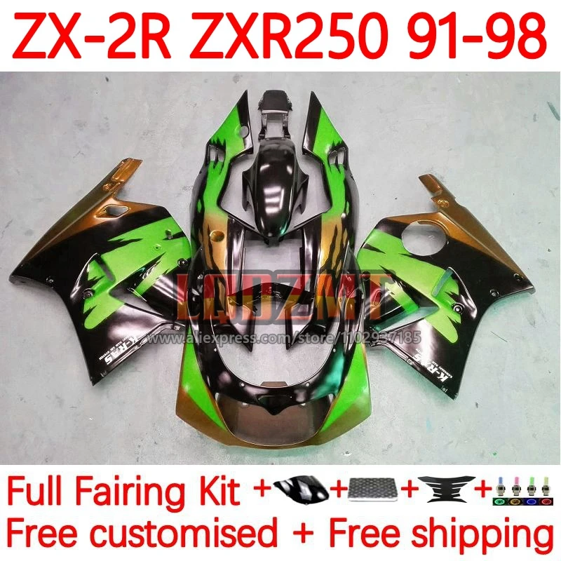 

Green Black Fairing For KAWASAKI NINJA ZXR-250 ZX-R250 ZX 2R ZXR 250 ZX-2R ZXR250 91 92 93 94 ZX2R 1995 1996 1997 1998 21No.26