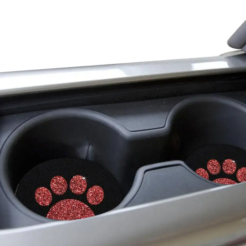 

Car Coaster Silicone Cat Paw Coasters 2PCS Bling Anti Slip Coasters Universal Vehicle Cute Mat Accessories For Cars Trucks