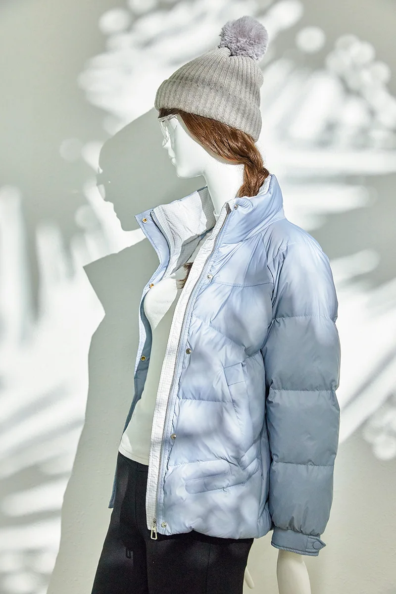 Women Short White Duck Down Jacket Zipper Winter New Fashion Casual Stand-up Black Blue Collar Bread Jackets Trendy Coat Parkas