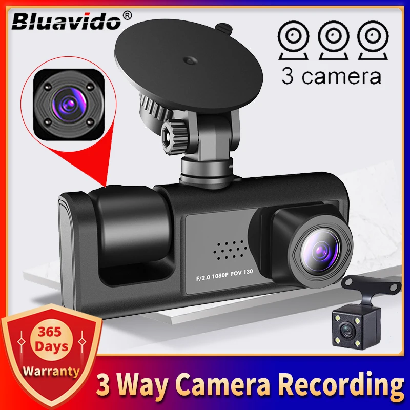 

Bluavido 3 Way Camera Dash Cam FHD 1080P Car Video Recorder Dual Lens With Rear View Registrar DVR Night Vision Camcorder