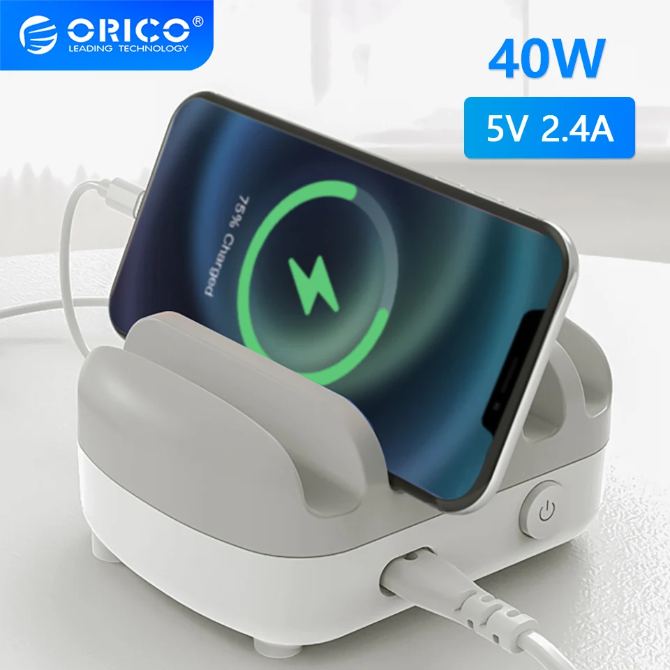 

ORICO 5 Ports USB Charger Multiple USB-A Plug Slot Fast Charging Dock Station Multi USB Power Supply Adapter with Holder Stand