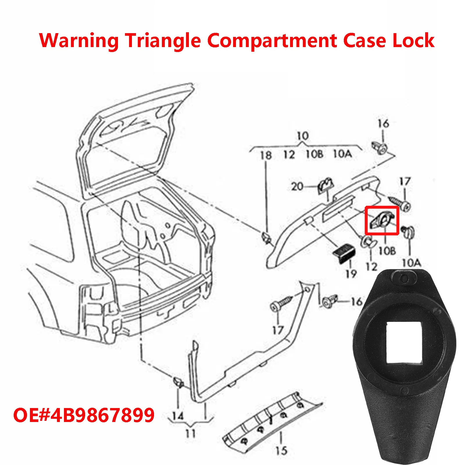 

1X для AUDI A4 A6 Avant B6 C5, предупреждающий треугольный замок для отсека, замок для задней безопасности багажника, автозажим для фиксатора багажа 4B 9867899
