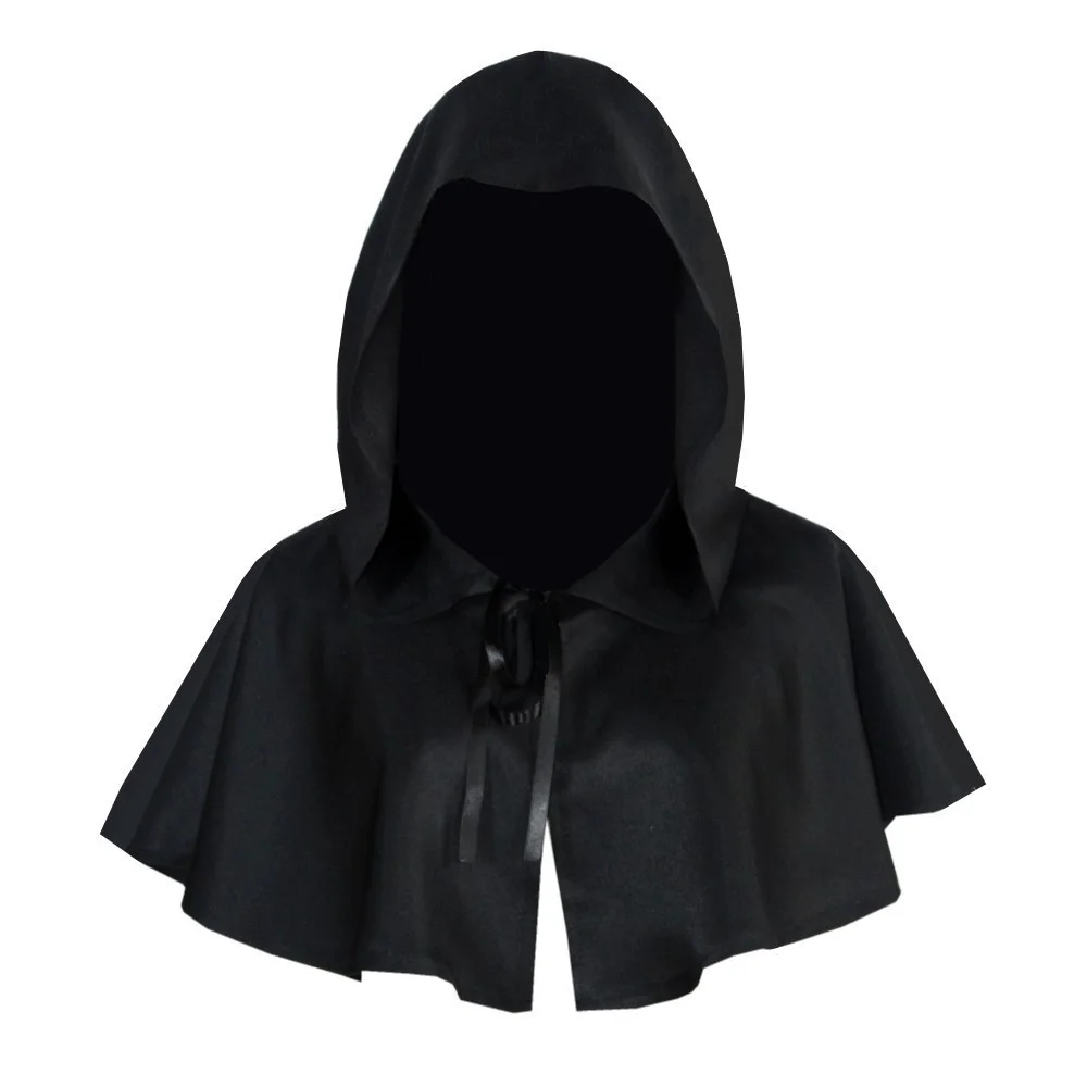 

1Pc Halloween Cosplay Death Cape Short Hooded Cloak Wizard Witch Costumes Vampire Devil Wizard Black Cape Cowl Party Accessories