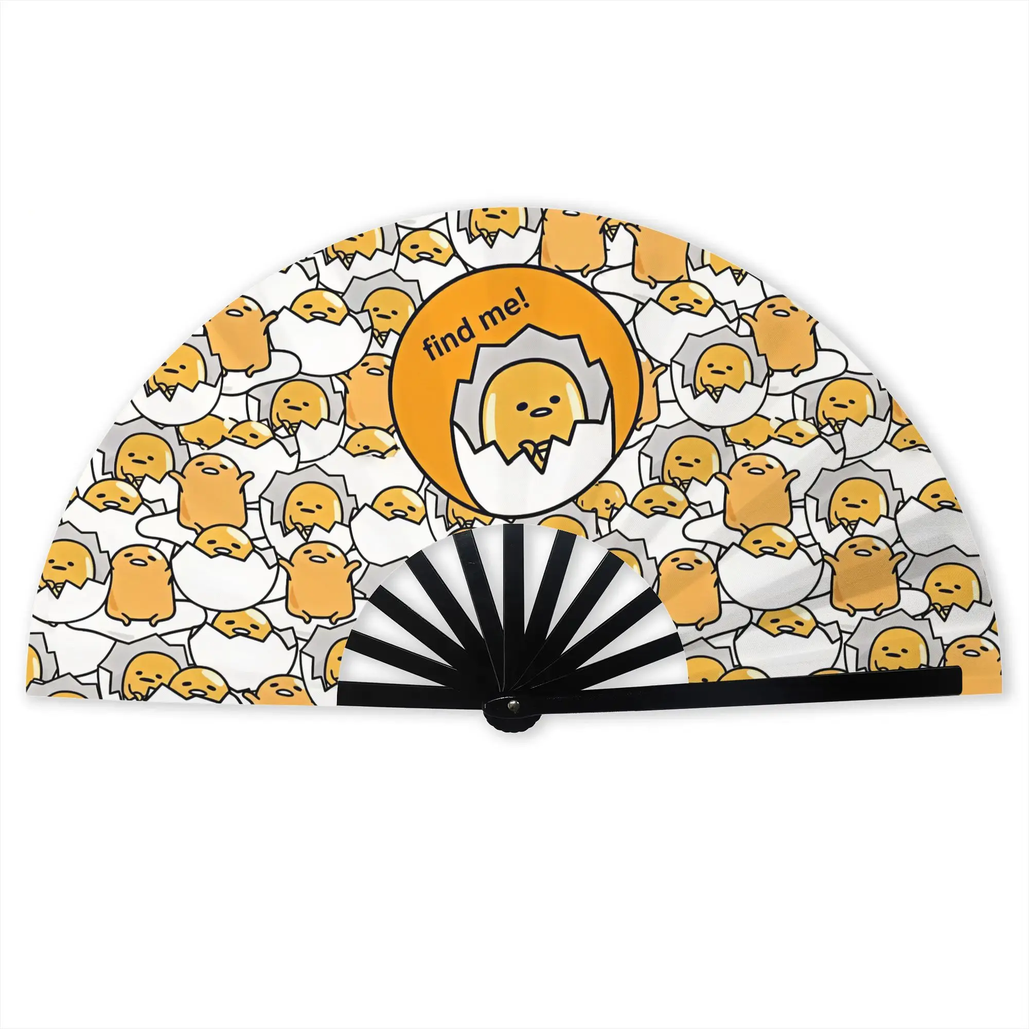 Фото Складной веер с бесшовным узором Gudetama, мультяшный дизайн, из полиэстеровой ткани, забавный летний аксессуар, декоративный веер №1