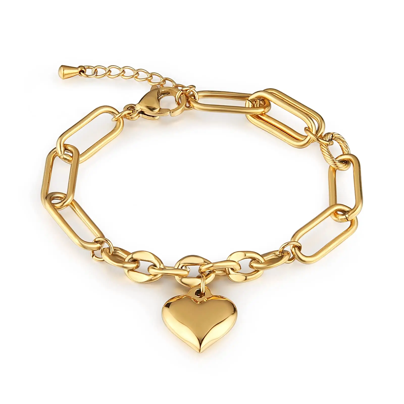 Браслет HZMAN из нержавеющей стали с подвеской в виде сердца, 6,7 дюйма