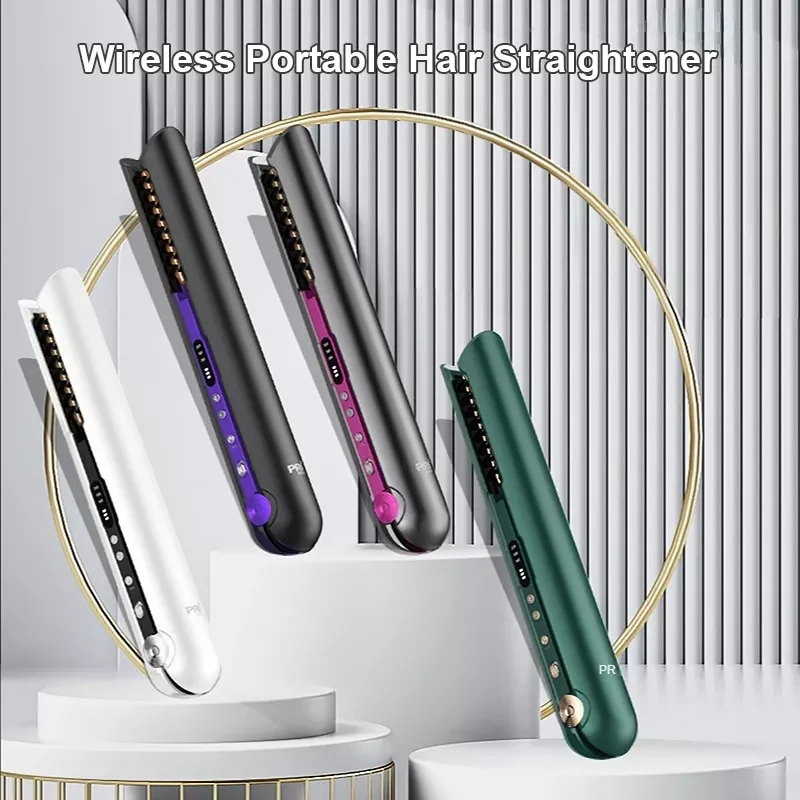 Mini 2 IN 1 Flat Iron USB 4800mah Wireless Hair Straightener with Charging Base Portable Cordless Curler Dry and Wet Use