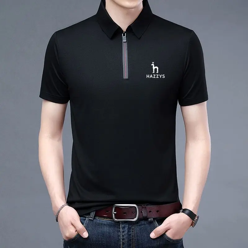 

New Design Men Polo Fashion Contrast Color Summer Comfortable Cotton Blending Short Sleeve Shirts Hazzys Business Leisure Polo