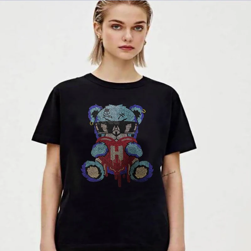 

Brand New Women T-Shirt Women Rhinestone Popular Casual Cotton S-3XL Tops