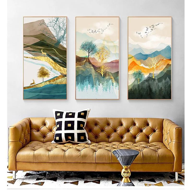 

Fashion Abstract Landscape Wall Art Gold Poster Printing Photo Living Room Bedroom Decoration Scandinavian Picture Frameless