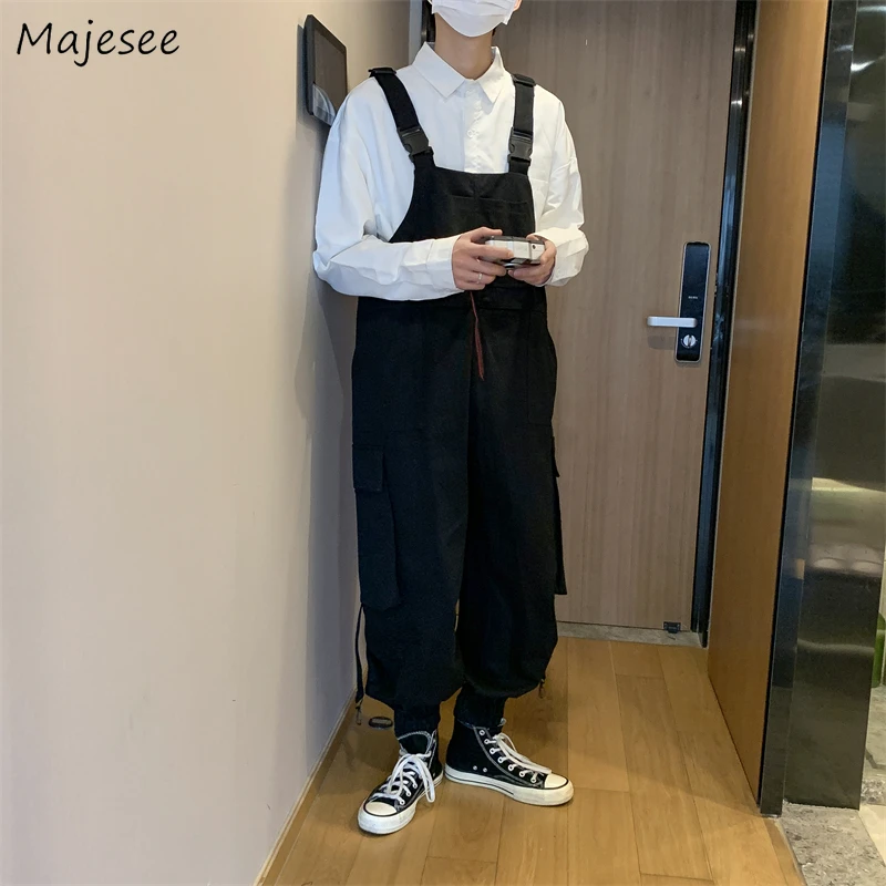 Pants Men Overalls Vintage Cargo High Street Straps American Hip Hop Trendy Casual Harajuku Solid Tactical Military 90's Teens