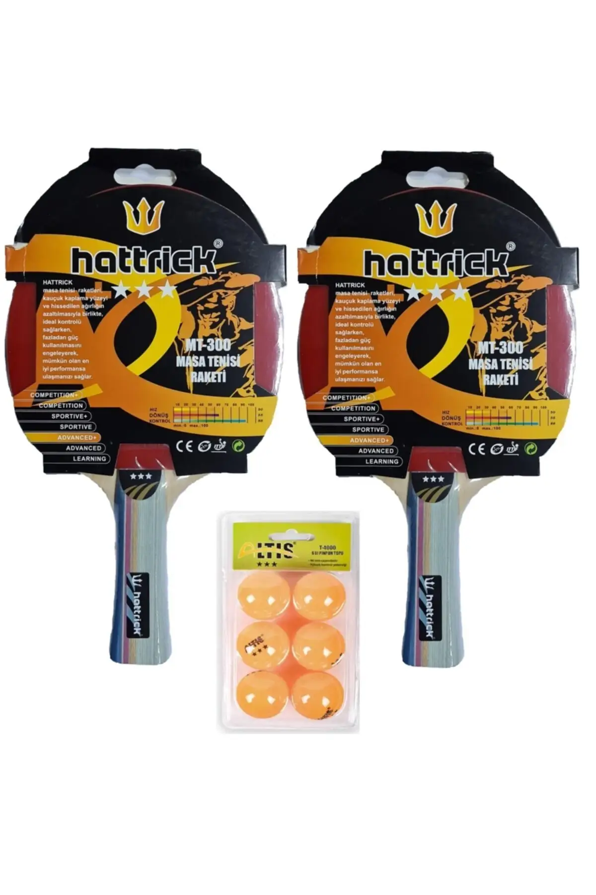 Mt-300 Ittf Approved Vacuum Packaged 2 PCs Table Tennis Racket + 6'lı Ping-Pong Ball Tennis Equipment & Accessory Outdoor