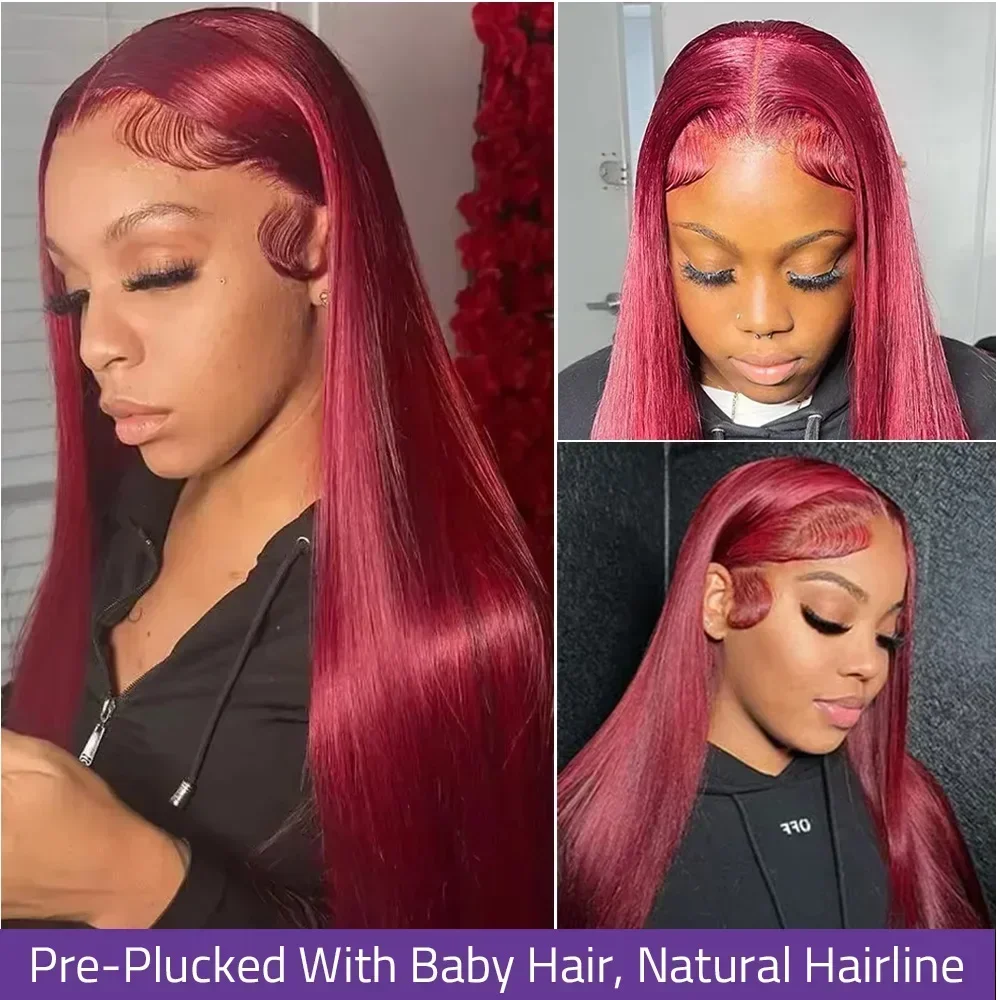 Красный парик 99J Бордовый 13X6 Hd Парик из натуральных волос на кружеве 5x5 Прямые