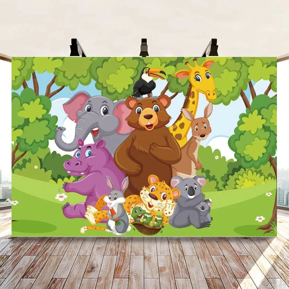 

Мультяшные животные дикие сафари джунгли тематическая вечеринка на день рождения баннер фон Декор слон медведь торт игрушка стол