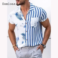 plus size 4xl 5xl men short sleeve blouse sexy mens clothing 2022 single breasted tops homme patchwork feather striped shirt