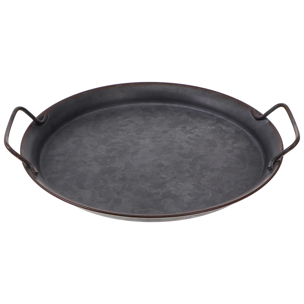 

1Pc Old Wrought Iron Tray Kitchen Storage Tray Photo Prop with Handle (Black)