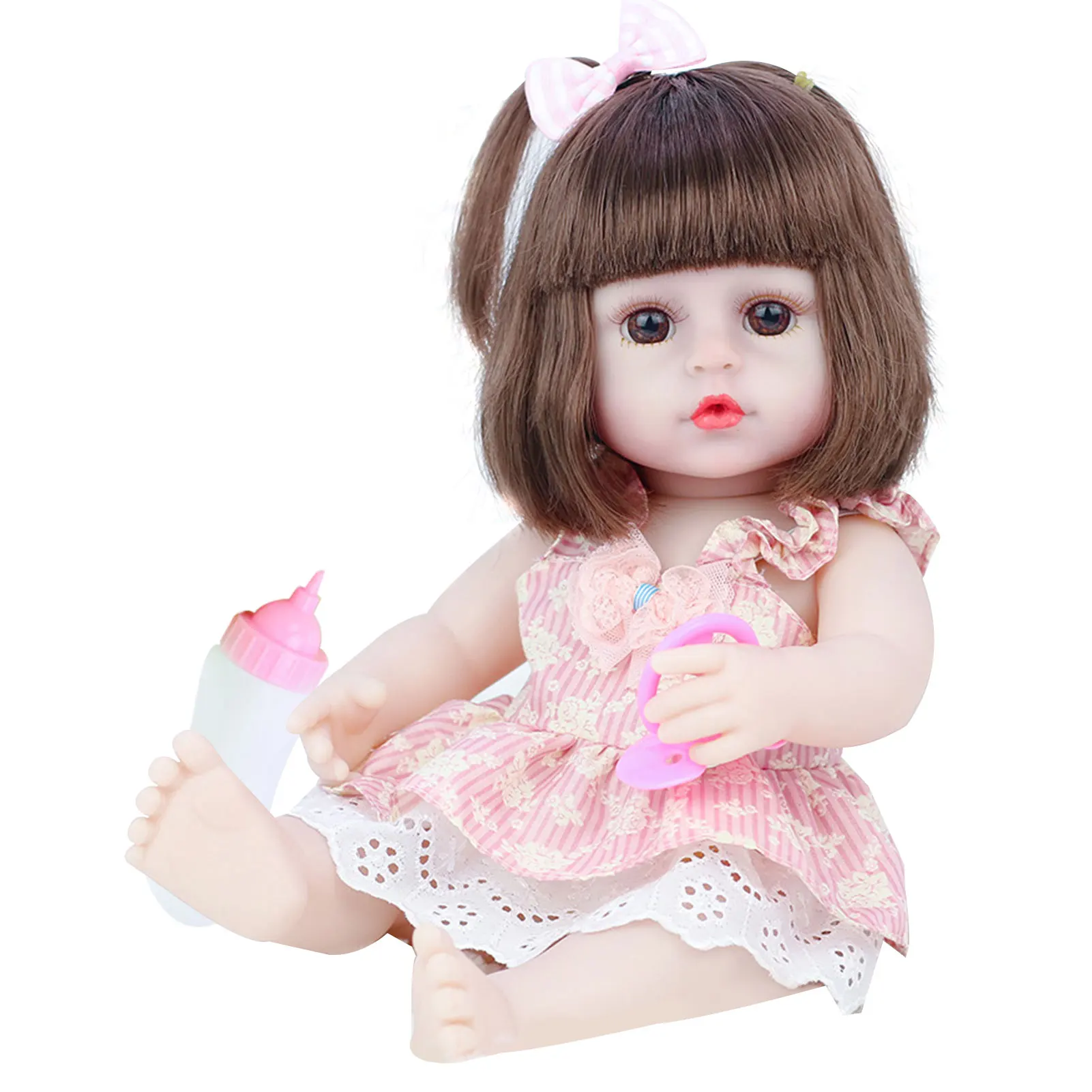 

Babies Dolls For Toddlers Rotatable Kids Doll Toys With Pacifier Feeding-Bottle Diaper Vinyl Companionship Dolls With Clothes