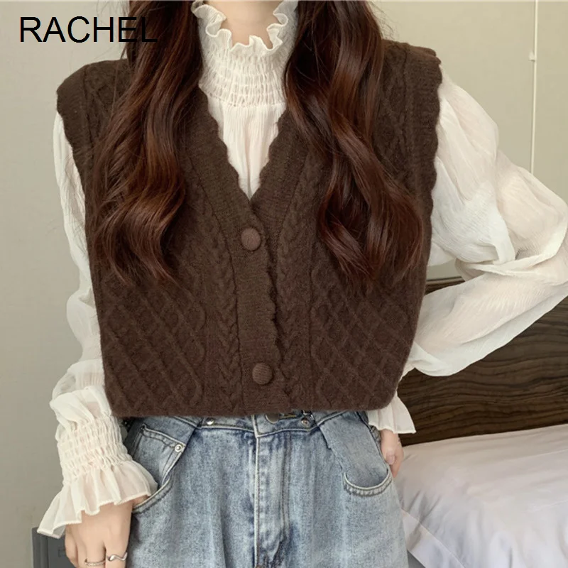 

Outer vest sweater vest autumn winter female 2021 V-neck versatile college style folding knitted cardigan top Rac