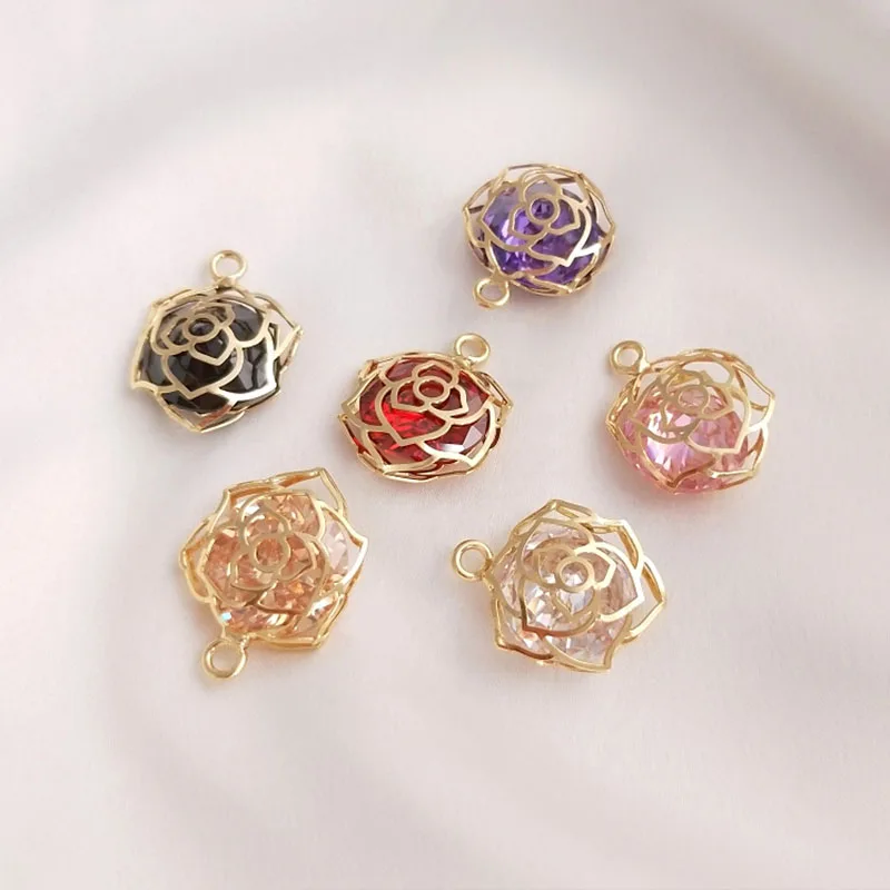 

1Pcs Rose Inlaid Zircon Pendant Charm Layered Pendant Crystal Necklace for Women Charms Fashion Female Vintage Jewelry Making