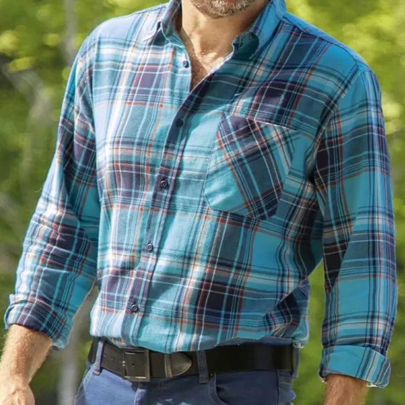 

Мужская Повседневная рубашка в клетку, винтажная полосатая рубашка с длинным рукавом, отложным воротником и пуговицами, классическая одежда для отдыха, осень 2023