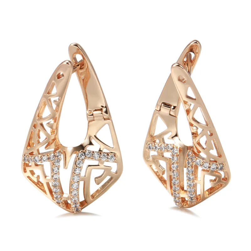 

Grier Vintage 585 Rose Gold Earring for Women Micro Wax Inlay Natural Zircon Hollow Drop Earrings Fashion Personality Jewelry