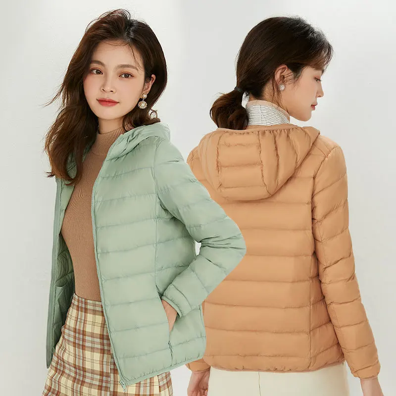 Lightweight Hooded Short Down Jacket Woman Winter 2023 Oversize Spring Parka Female Bomber Demi-season Quilted New In Outerwear