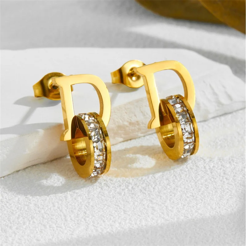 Новые серьги с микроинкрустацией цирконом Любовь несколько стилей буква D