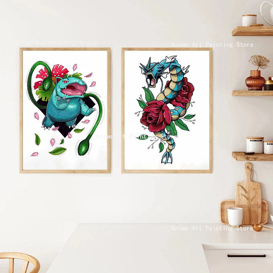 

Pokemon Japanese Anime Poster and Print Venusaur Gyarados Slowbro Canvas Painting Kids Room Bedroom Gift Wall Art Decor No Frame