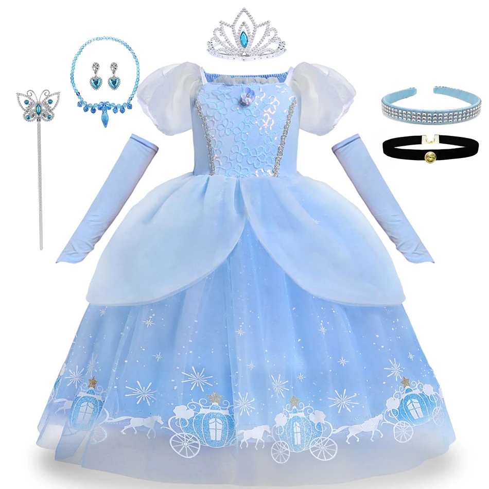 Disney Girl Cinderella Dress Halloween Christmas Ball Gown Girls Cosplay Princess Costume Kids Clothes for Birthday Party