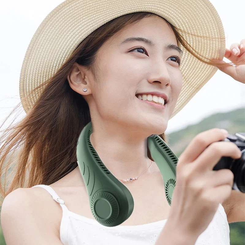 

2022 New Hanging Neck Fan Portable Cooling Fan USB Leafless 360 Degree Neckband Fan 78 Surround Air Outlets 4000Mah Rechargeable