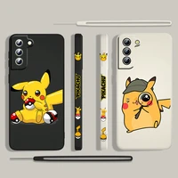 cute anime pikachu for samsung galaxy s22 s21 s20 s10 note 20 10 ultra plus pro fe lite 5g liquid left rope silicone phone case