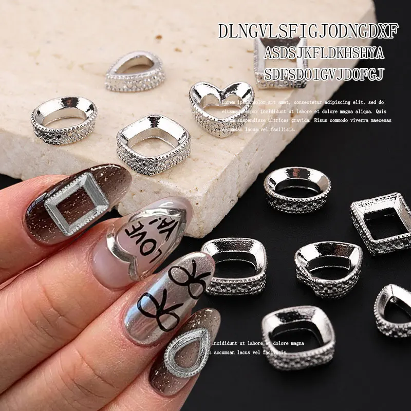 

New Simple Geometry Alloy Nail Charm Heart Square Round DIY Nail Art Fashion Simple Silver Alloy Combination Accessories