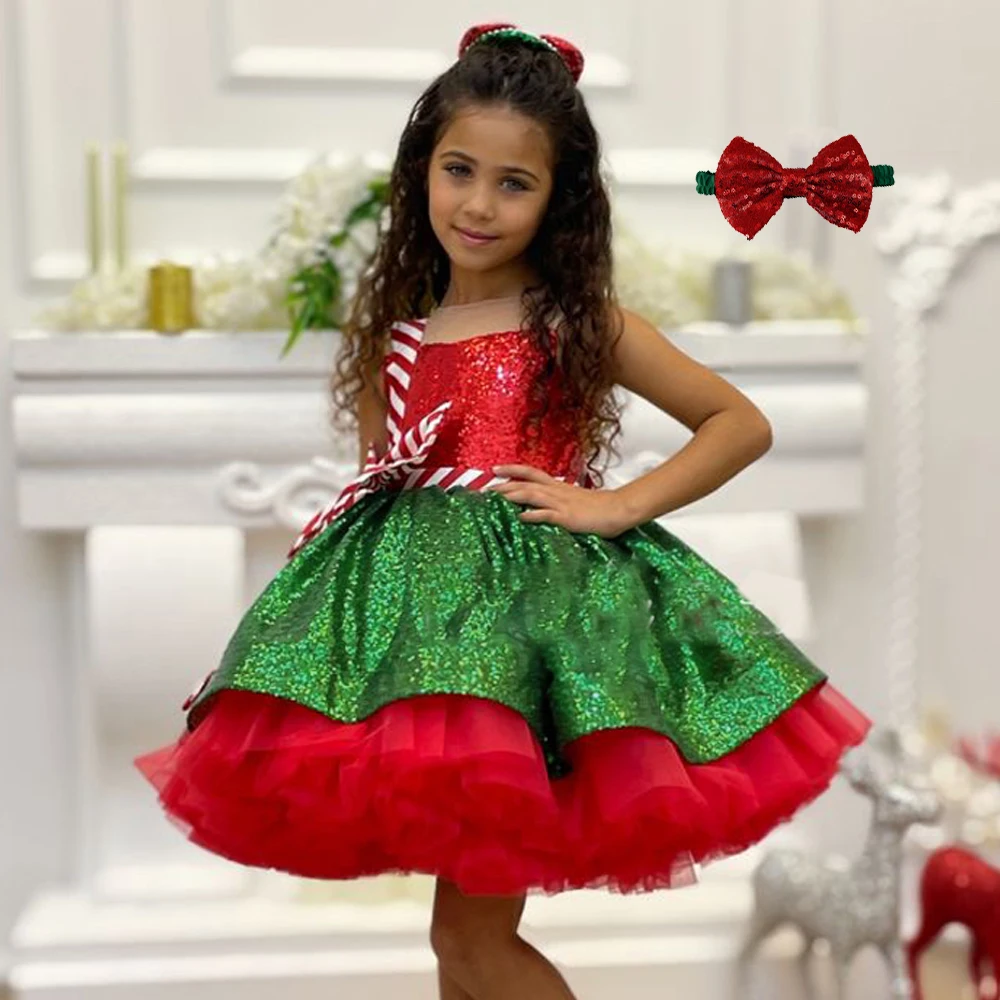 Рождественское Платье Принцессы В Горошек С Большим Бантом Для Девочек-день