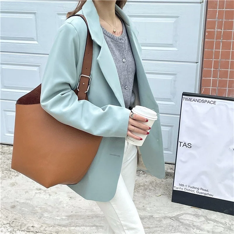 Green Elegant Commuter Blazers Women Single Breasted Solid Colors Casual Suit 2021 Spring Autumn New Fashion Loose Sweet Blazer