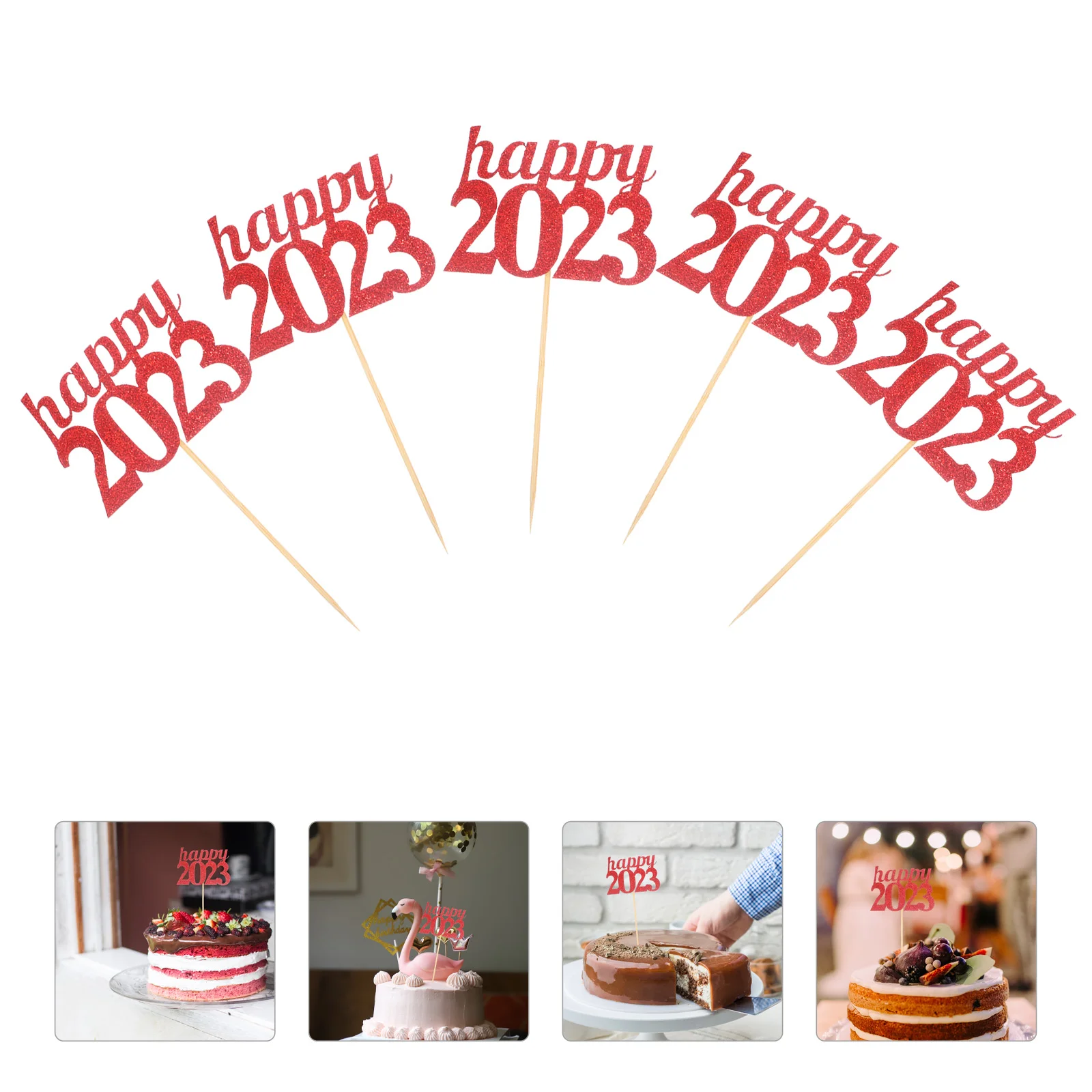 

50 Pcs New Year's Cake Inserts Birthday Cupcake Topper 2023 Cakes Toppers Fruit Gold Cupcake Topper Paper 2023 Cupcake Picks