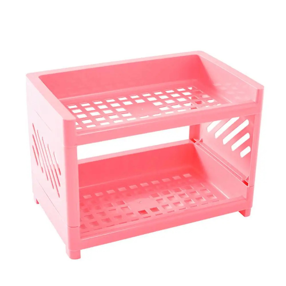 

Plastic Storage Shelf Hollow 2 Tier Shelf Stationery Storage Organizer Double-layer Cosmetic Sundries Organizer Storage Desktop
