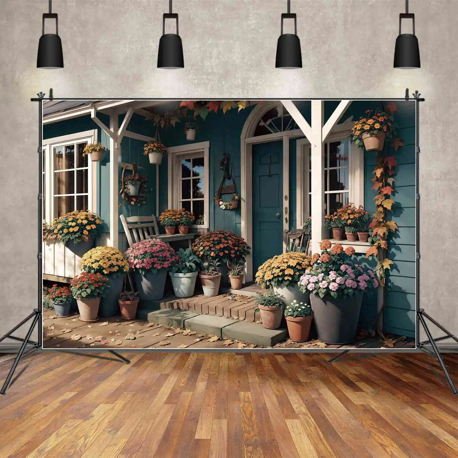 

Wood Home Porch Photography Backdrops Decor Blue Planks Wall Personalized Children'S Photo Booth Photographic Backgrounds