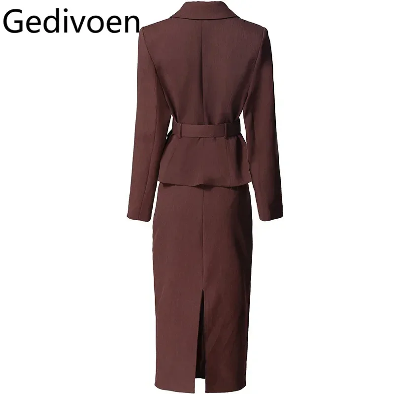 Gedivoen женский элегантный офисный и деловой костюм двубортный топ с длинными