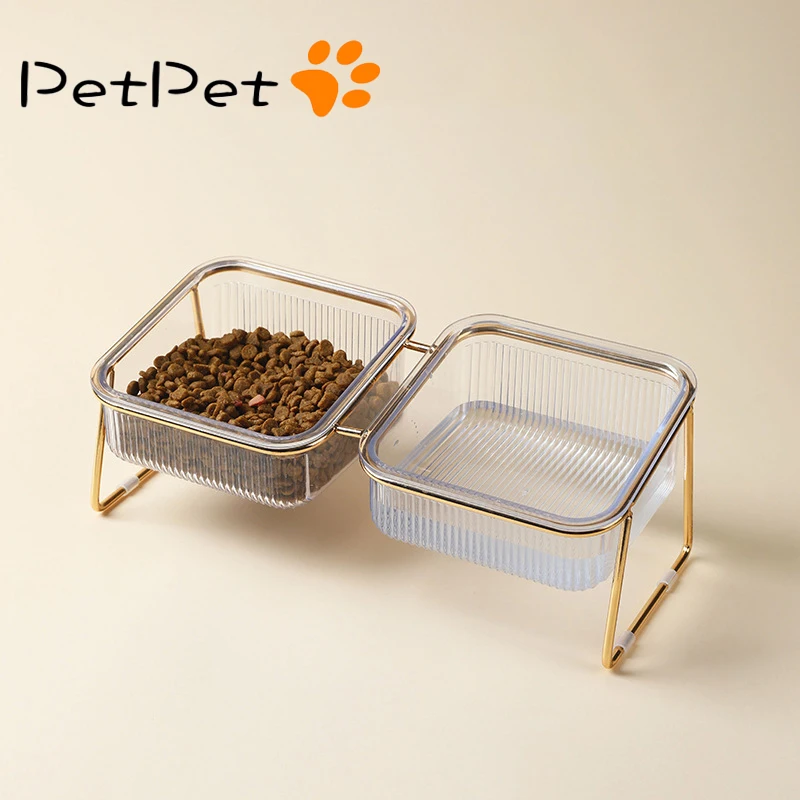

Cat Double Bowl New with Stand Pet Kitten Puppy Transparent Food Feeding Dish Metal Elevated Water Feeder Dog Bowl Supplies