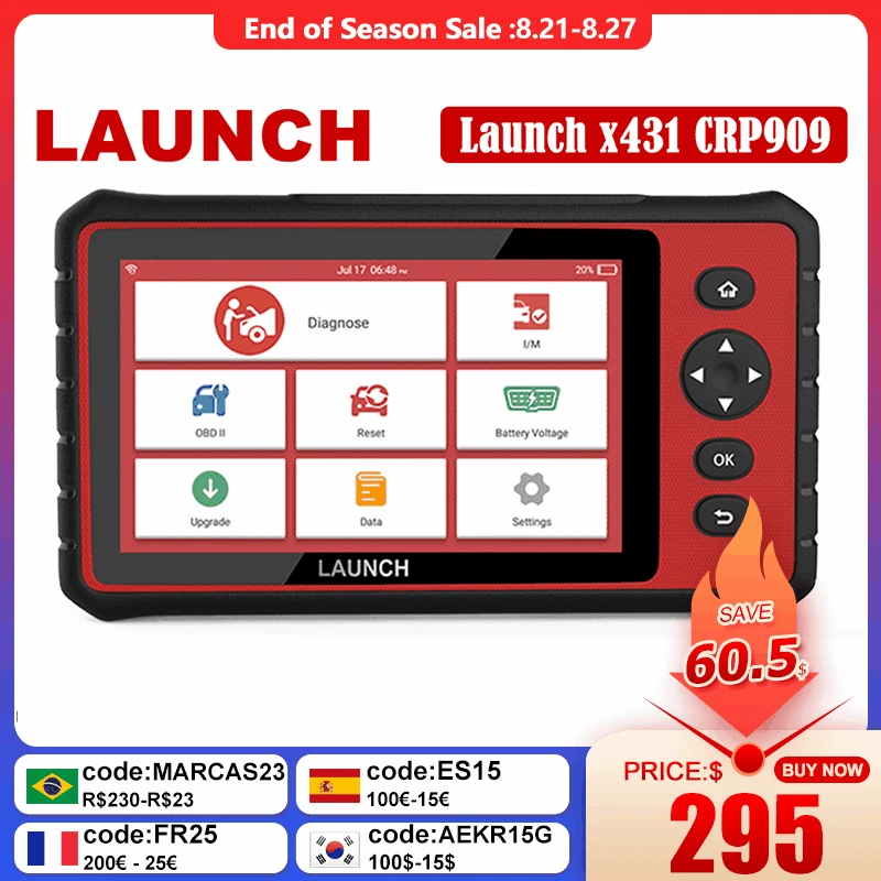 LAUNCH CRP909 OBD2 автомобильный сканер, профессиональный все системы ABS A/F TPMS, сброс масла, IMMO OBD 2, автомобильный диагностический инструмент PK CRP123