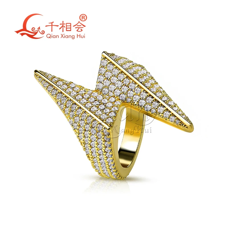 23*32mm rhombus lightning  round white moissanite ring S925 Silver hip hop women Men's Ring Luxury Style gift wedding dating