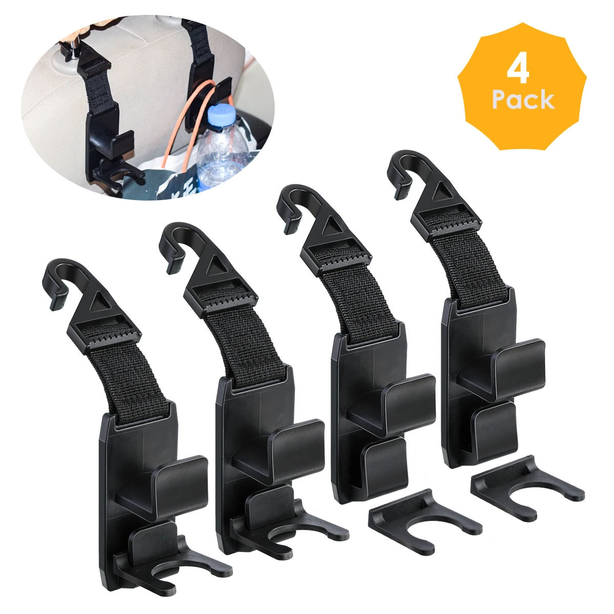 4 Pack Car Seat Headrest Hooks Universal Backseat Storage Hanger Organizer with Bottle Holder for Handbags |