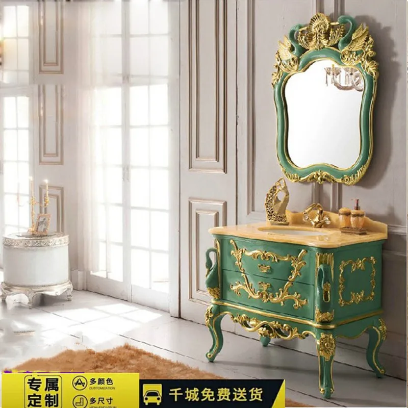

Customized Luxury European Bathroom Cabinet Wash Basin Combination Personalized French Bathroom Cabinet Wash up Sink