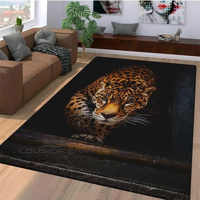 

Family Decoration Tribal Carpet 3D Leopard Living Room Carpet Animal Doormat Bedroom Floor Mat Bedroom Area Fluffy Carpet